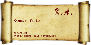 Komár Aliz névjegykártya
